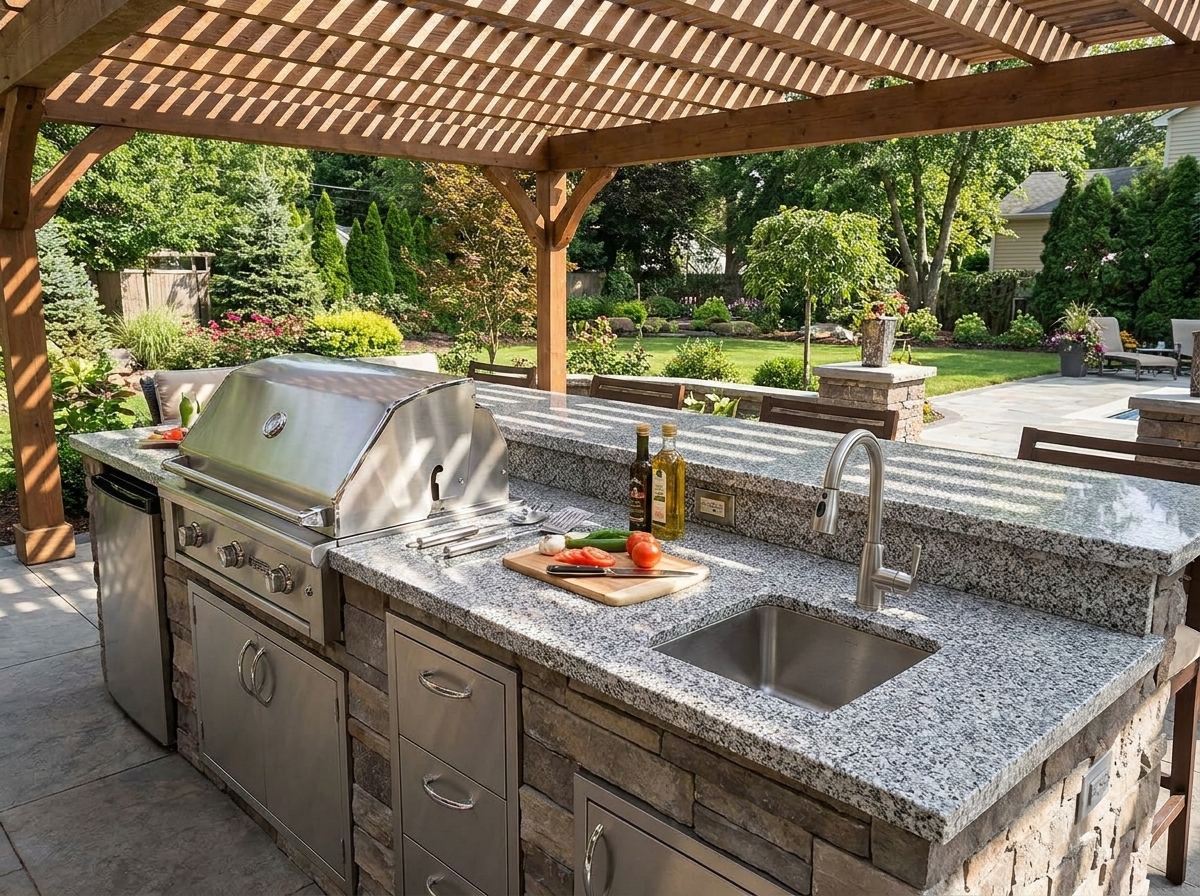 Cozinha gourmet com ilha mineral