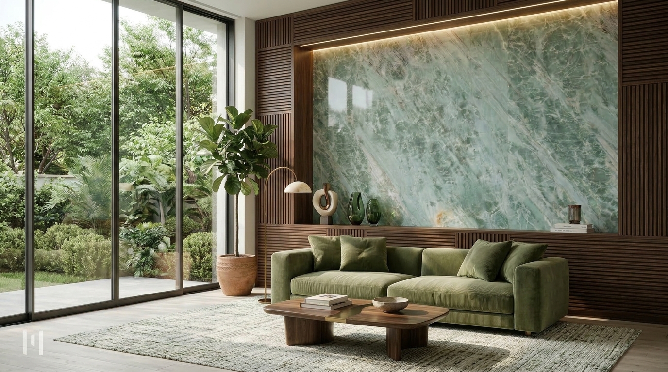 Aplicação do material Emerald Green em ambiente